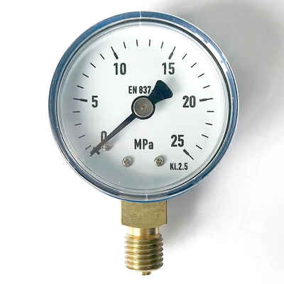 50mm নীল রঙের ইস্পাত কেস 25 MPa অক্সিজেন ম্যানোমিটার ব্রাস ভেজা যন্ত্রাংশ ইউটিলিটি প্রেসার গেজ