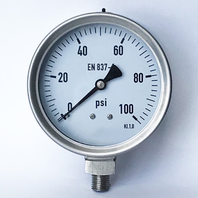 KL 1.0 100 Psi 100mm সলিড ফ্রন্ট টাইপ প্রেসার গেজ ডাবল স্কেল